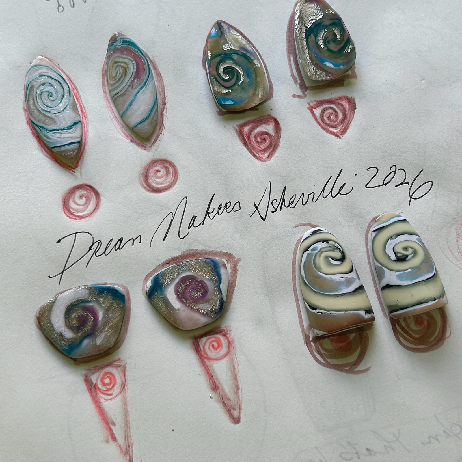 Barbara McGuire bead samples and worktable notes for Dream Makers Asheville 2026