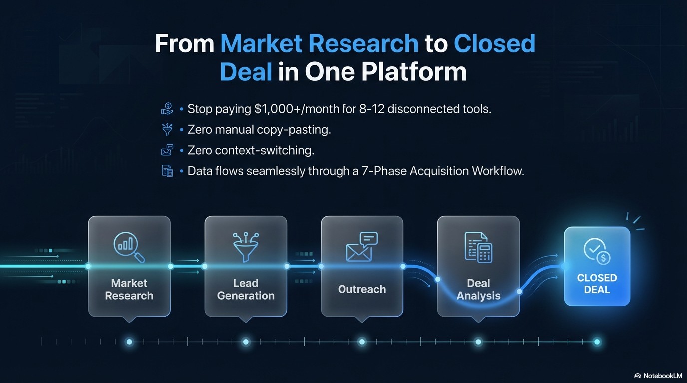 From Market Research to Closed Deal in One Platform — 7-Phase Acquisition Workflow