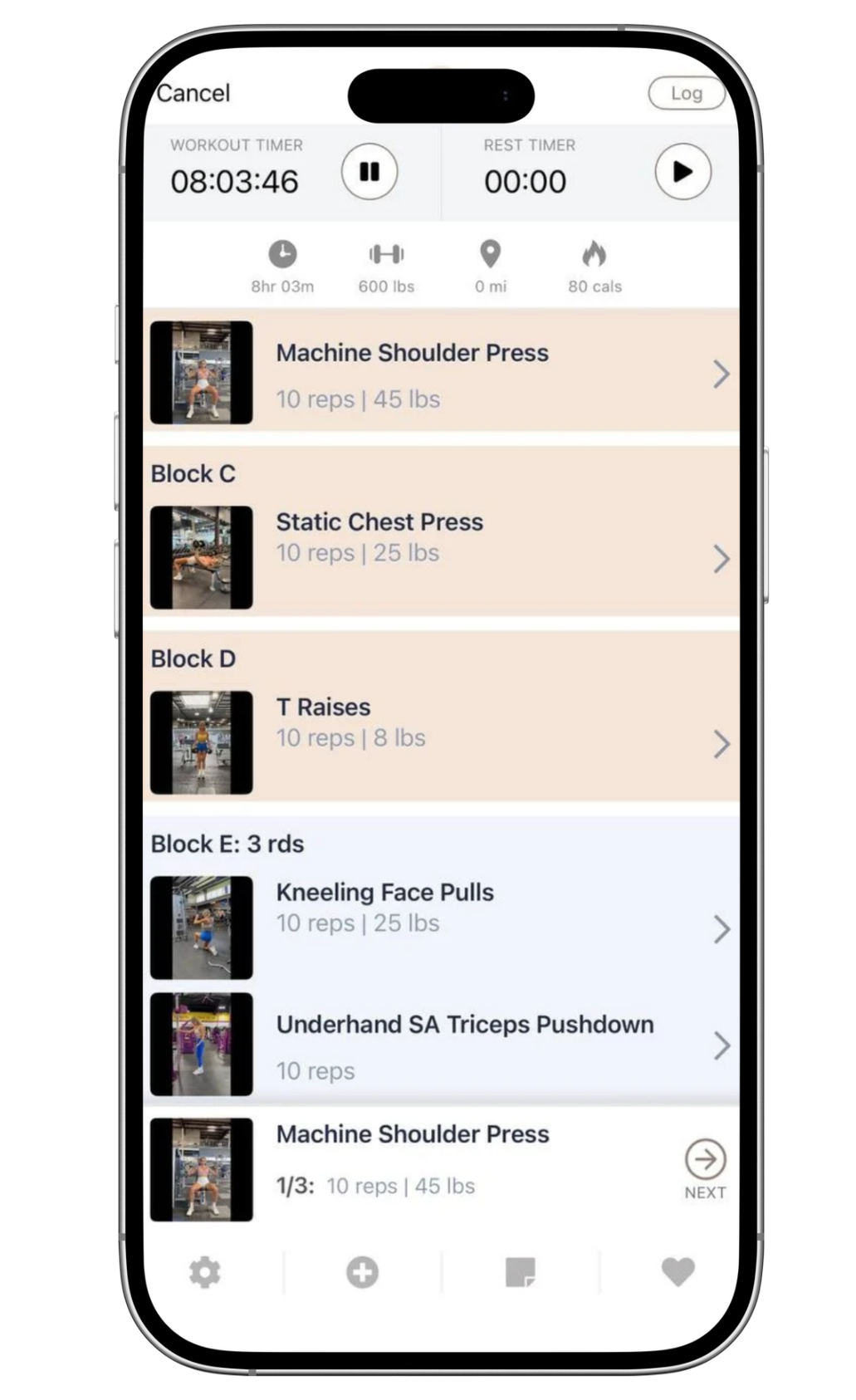 A workout in progress in the EmPowered app