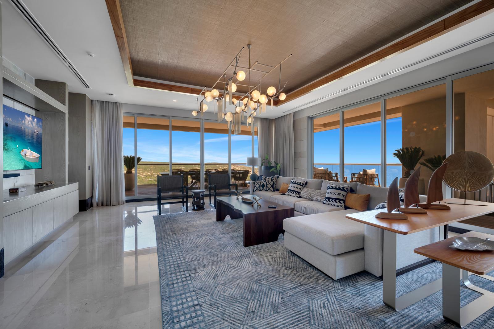 Estate living room with ocean views