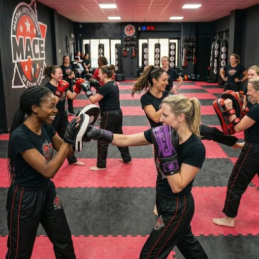 Ladies-Only Kickboxing students training at MACE