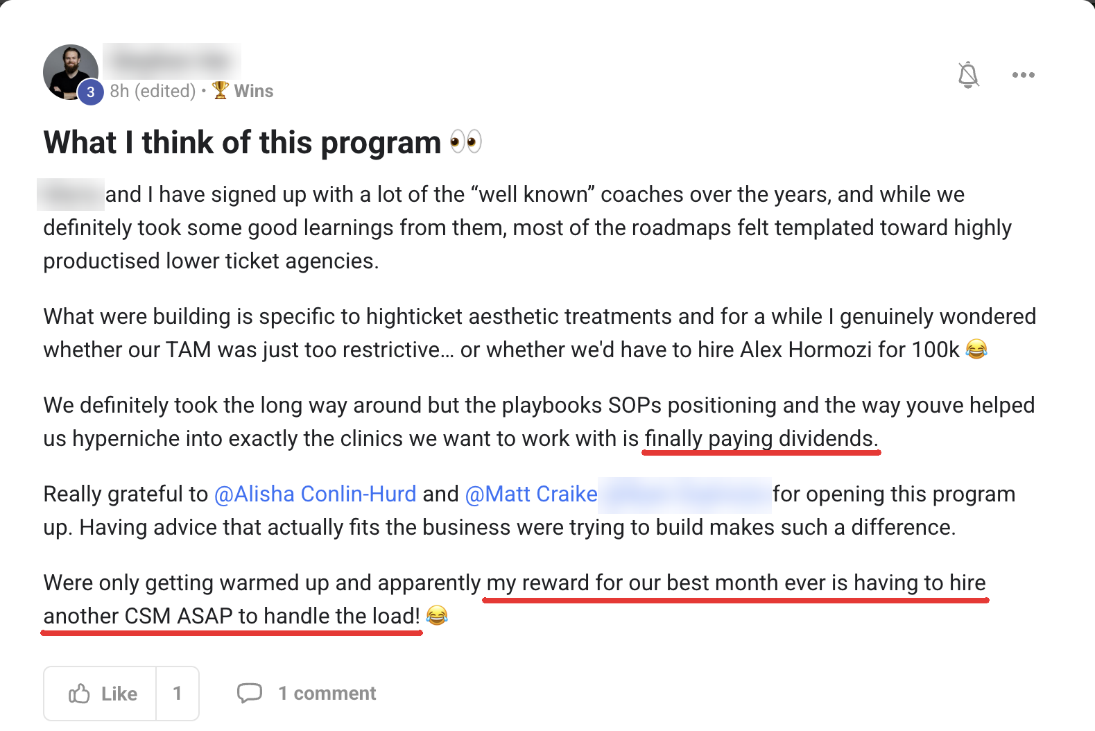 Community post: the playbooks, SOPs and positioning are finally paying dividends, now hiring another CSM after our best month ever