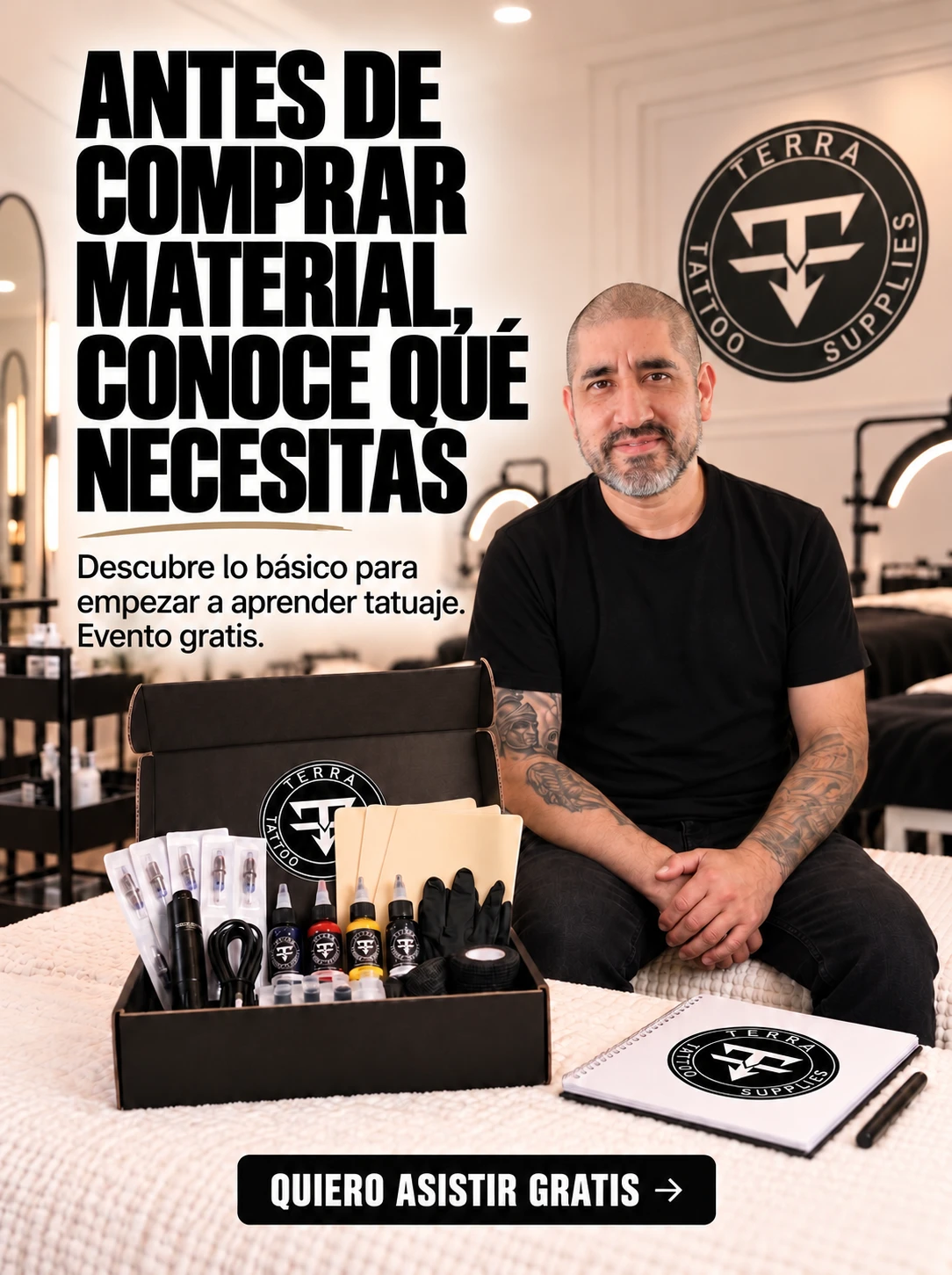 Material básico para aprender a tatuar: máquina, tintas y cartuchos