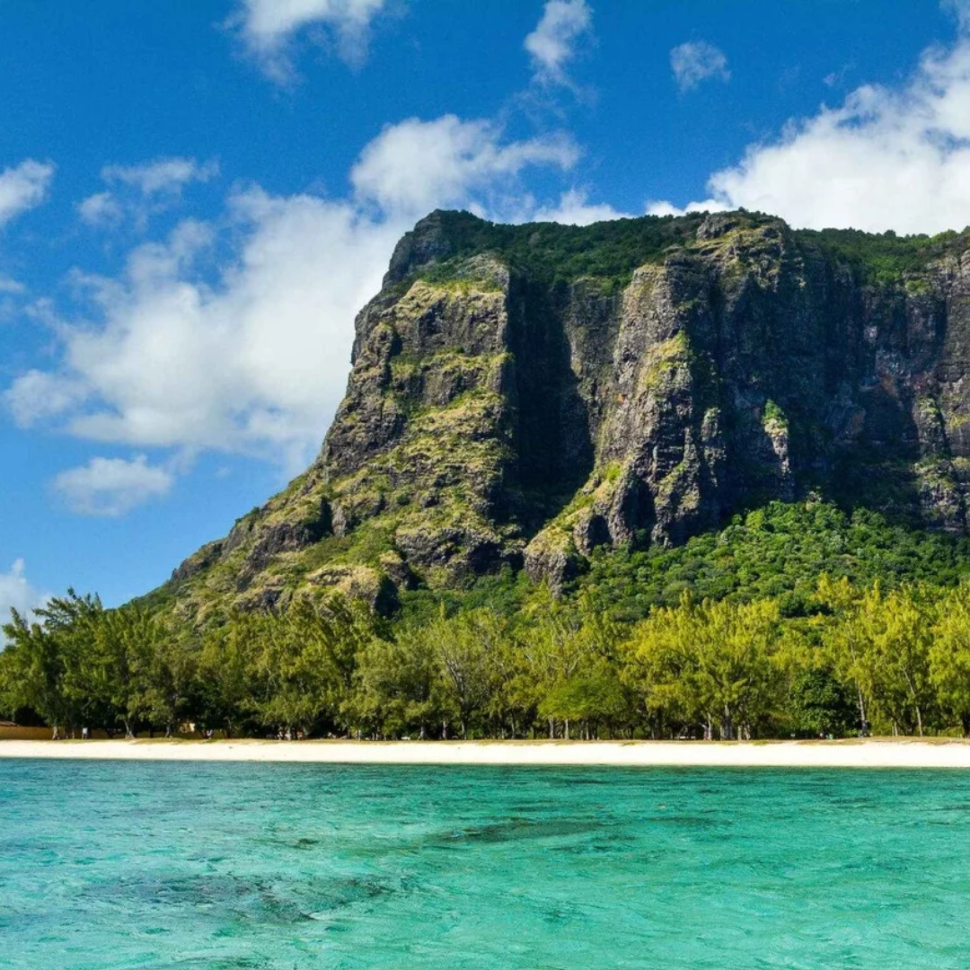 Dramatic mountain scenery and coastal views on the west coast of Mauritius