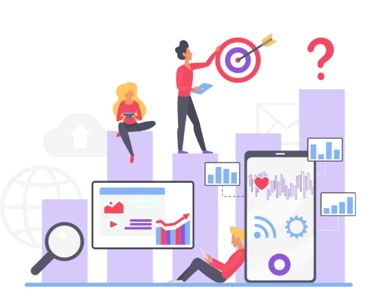 Cartoon of people interacting in local digital marketing with Streamline Savy