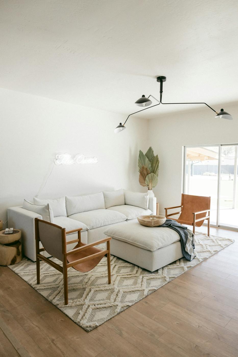 Bright living room with white walls