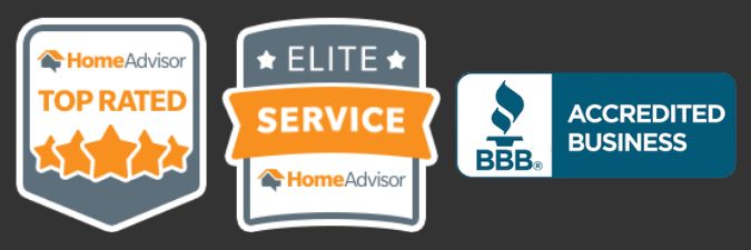 Home Advisor Top Rated, 5-Stars; Elite Service Home Advisor; BBB Accredited Business