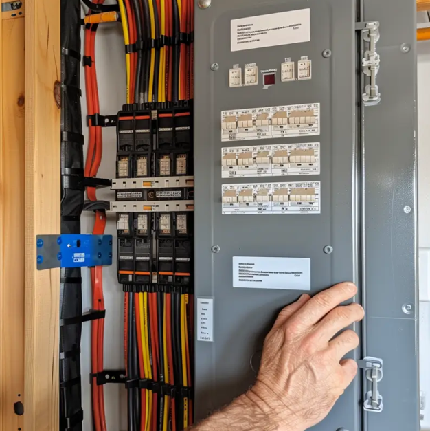 Electrician installing new electrical panel near Middletown OH
