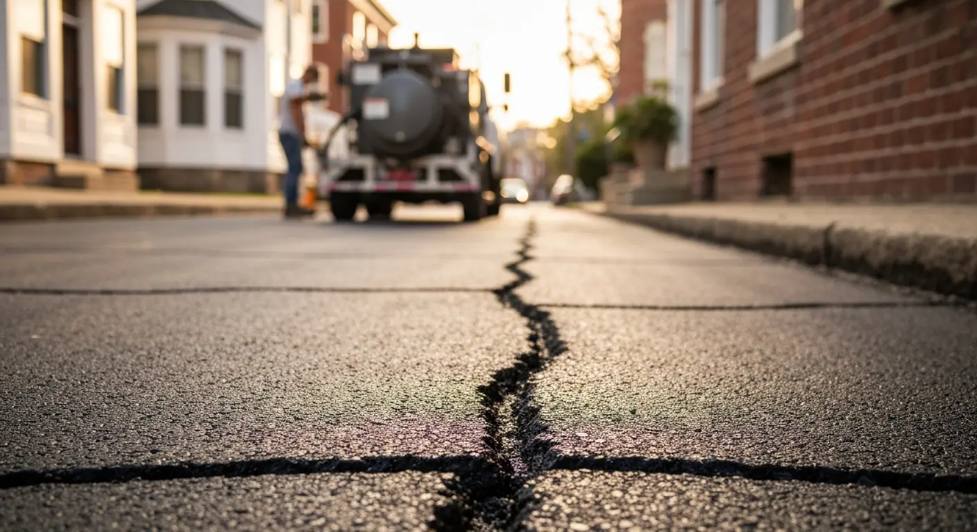 Crack sealing in progress