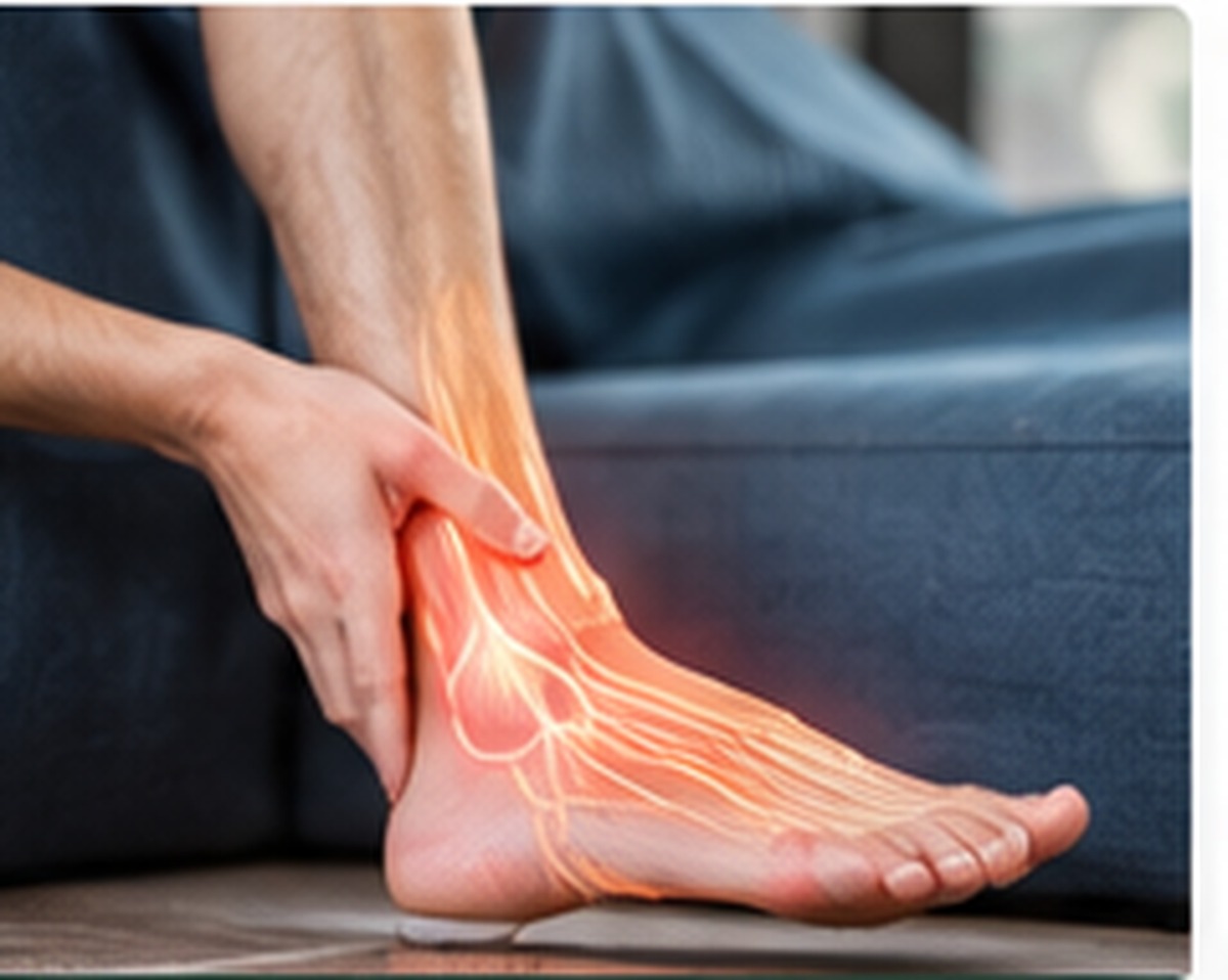 Person Holding Ankle with Highlighted Pain Points for Pain Management