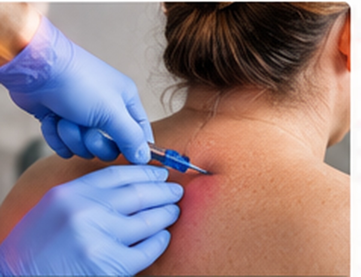 Doctor Administering Injection into Patient's Neck for Pain Management