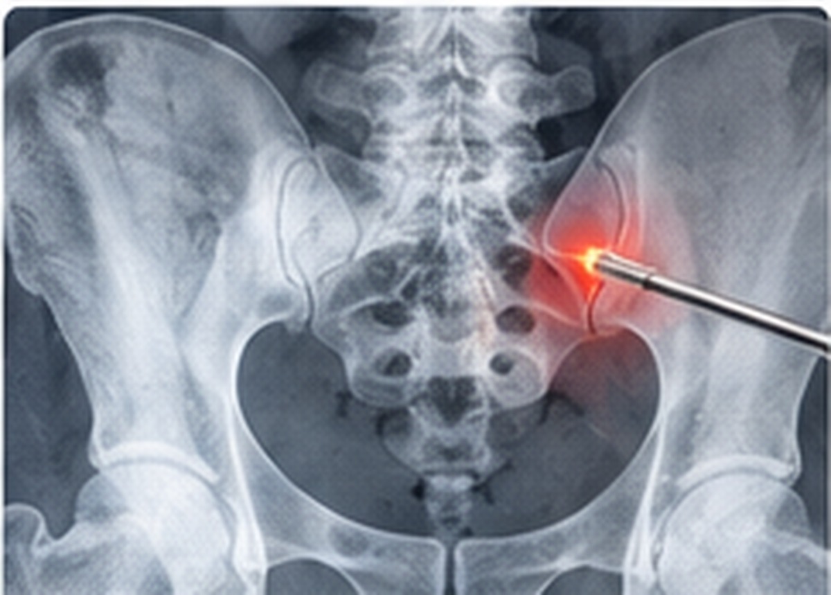 X-ray of Pelvis with Highlighted Area Showing Pain Management Treatment