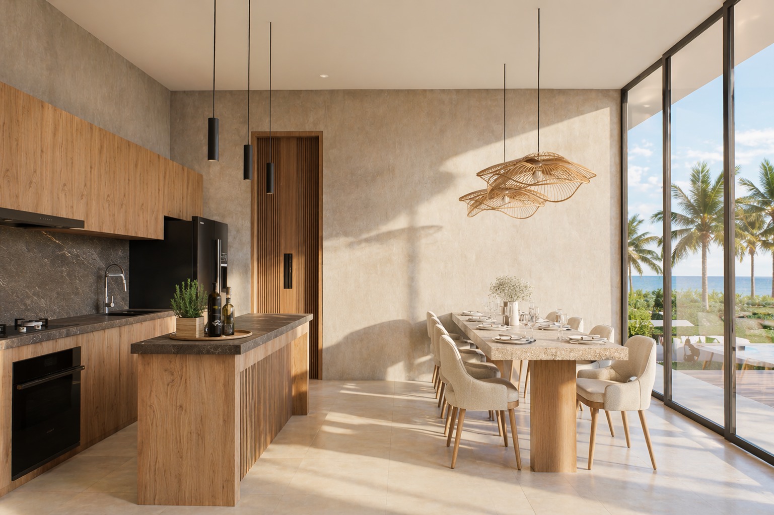Kitchen and dining ocean view