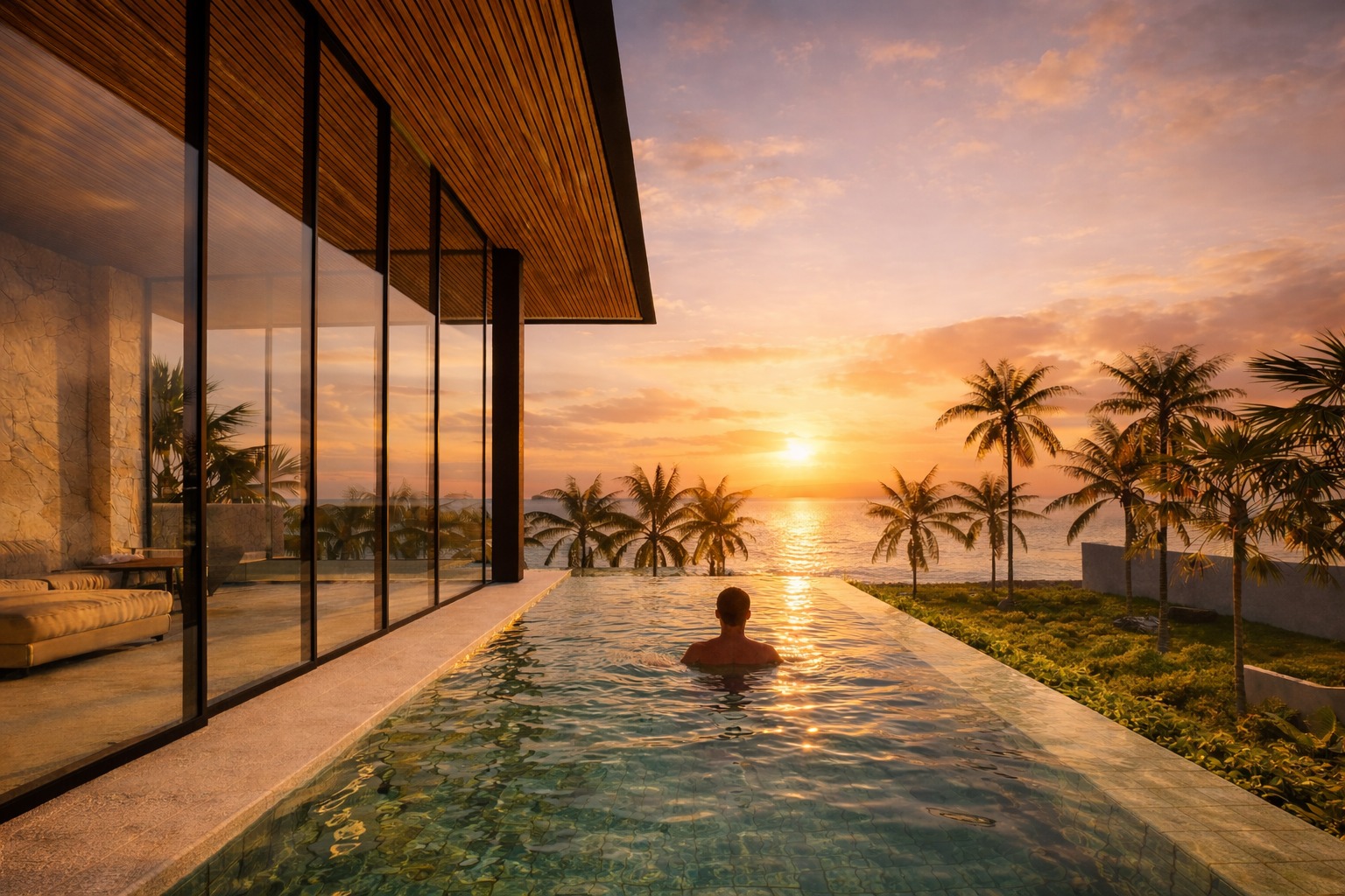 Infinity pool at sunset