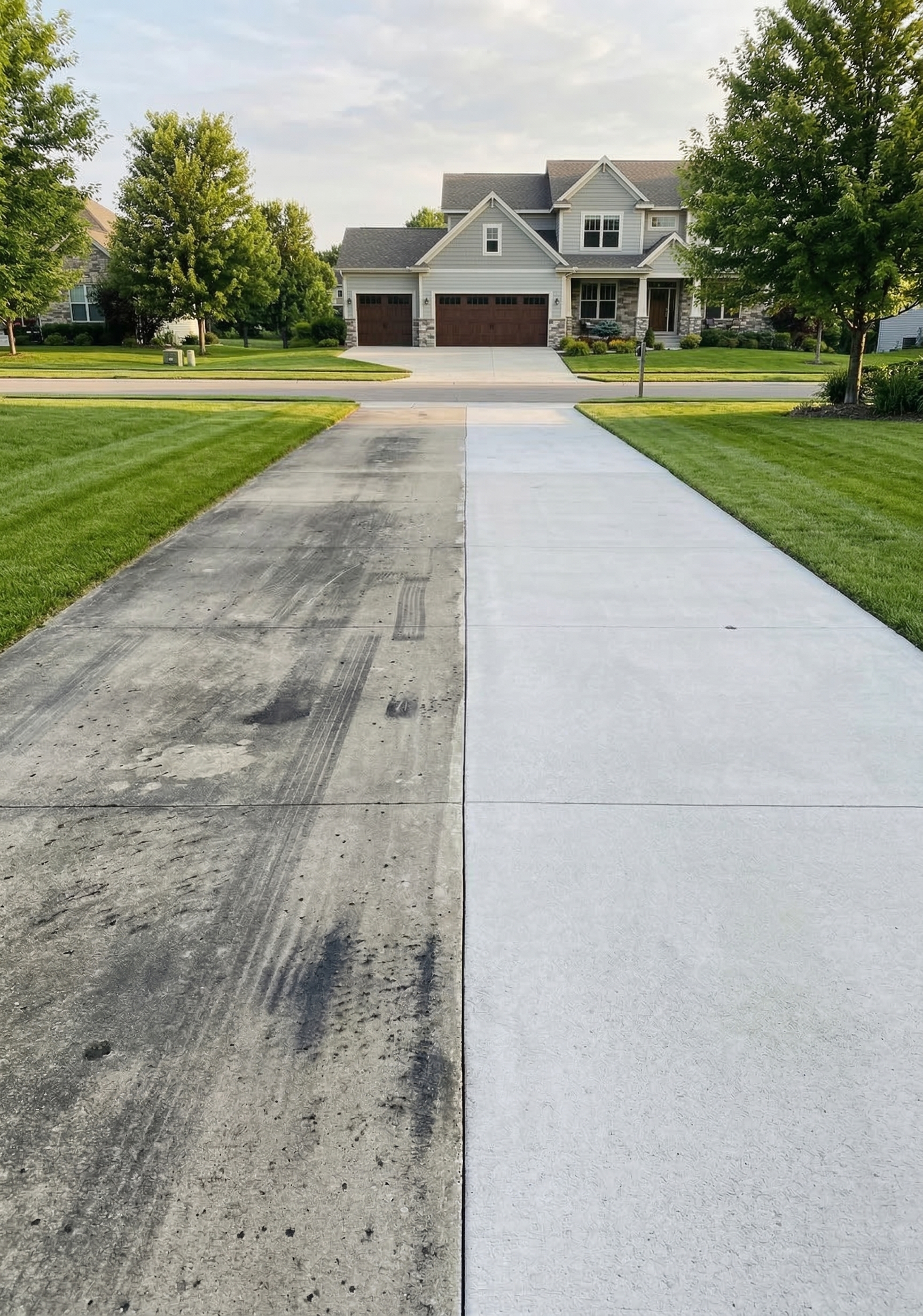 Pressure washing driveway before and after