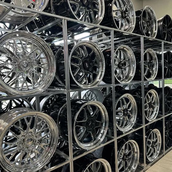Chrome wheels on display.