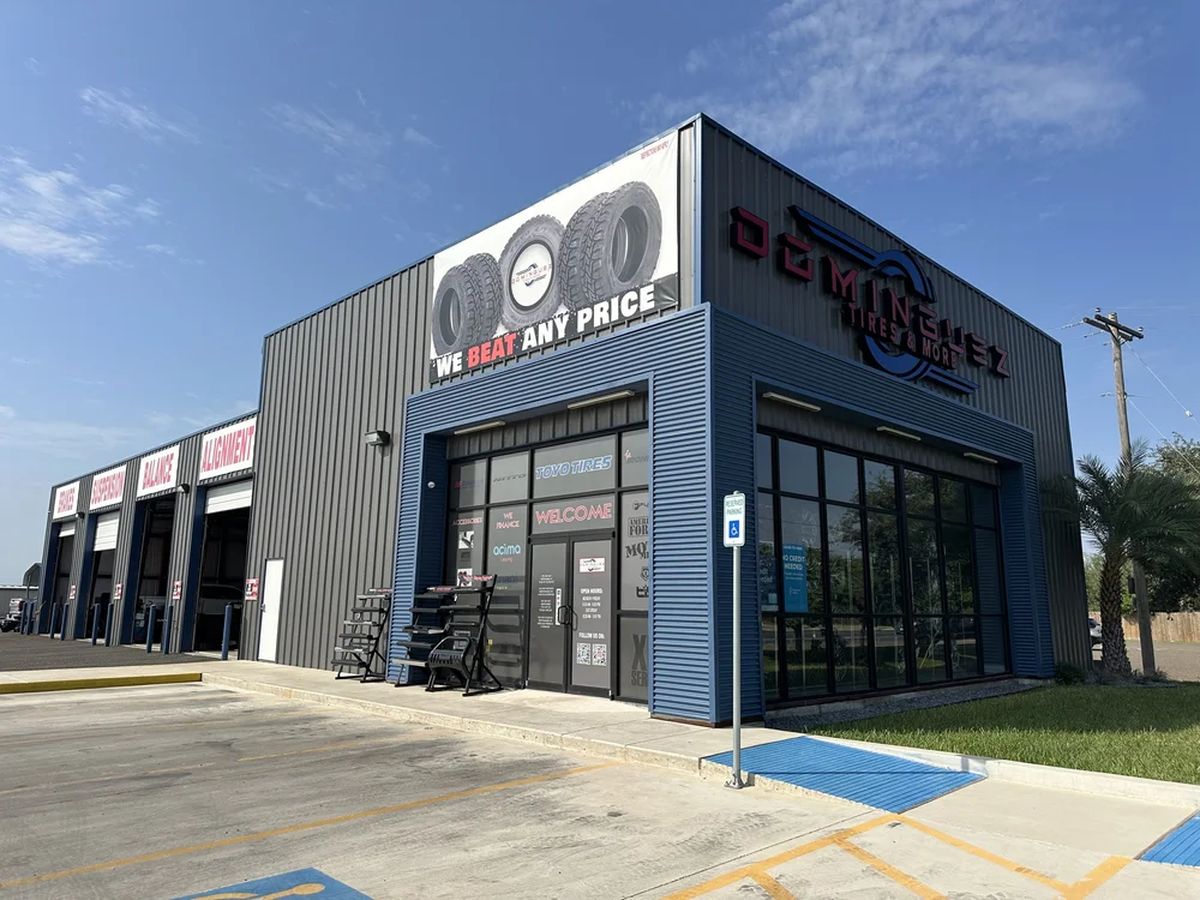 Front of the Dominguez Tires and More shop from the street.