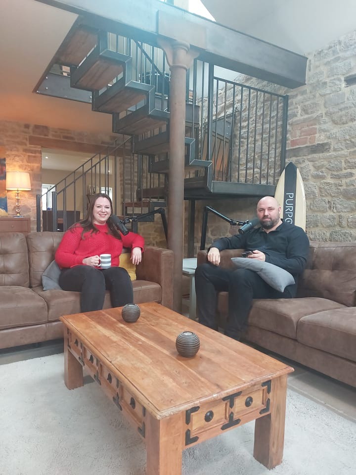 Hannah Viney recording a podcast