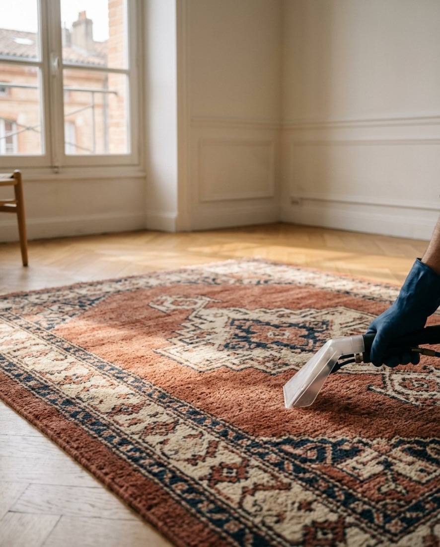 Nettoyage tapis Toulouse : nettoyage d’un tapis à domicile par injection-extraction