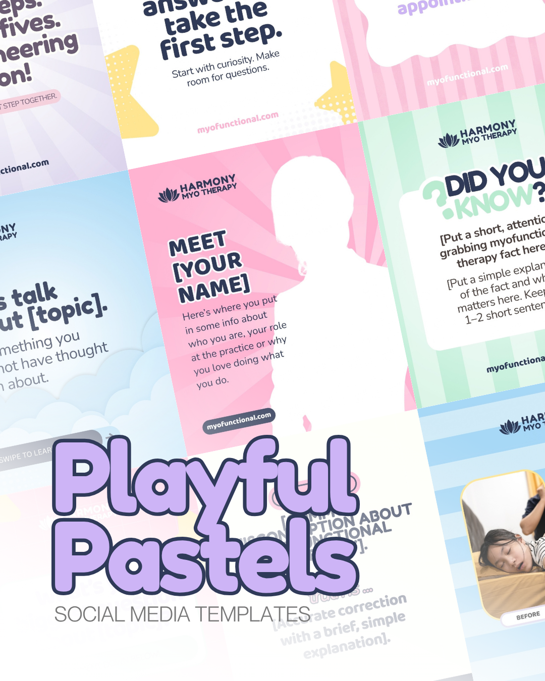Sample posts from the Playful Pastels template set