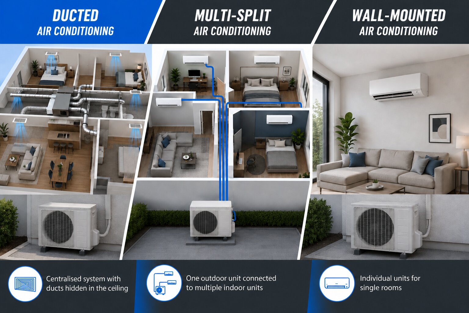 ducted vs multi split vs wall mounted air conditioning