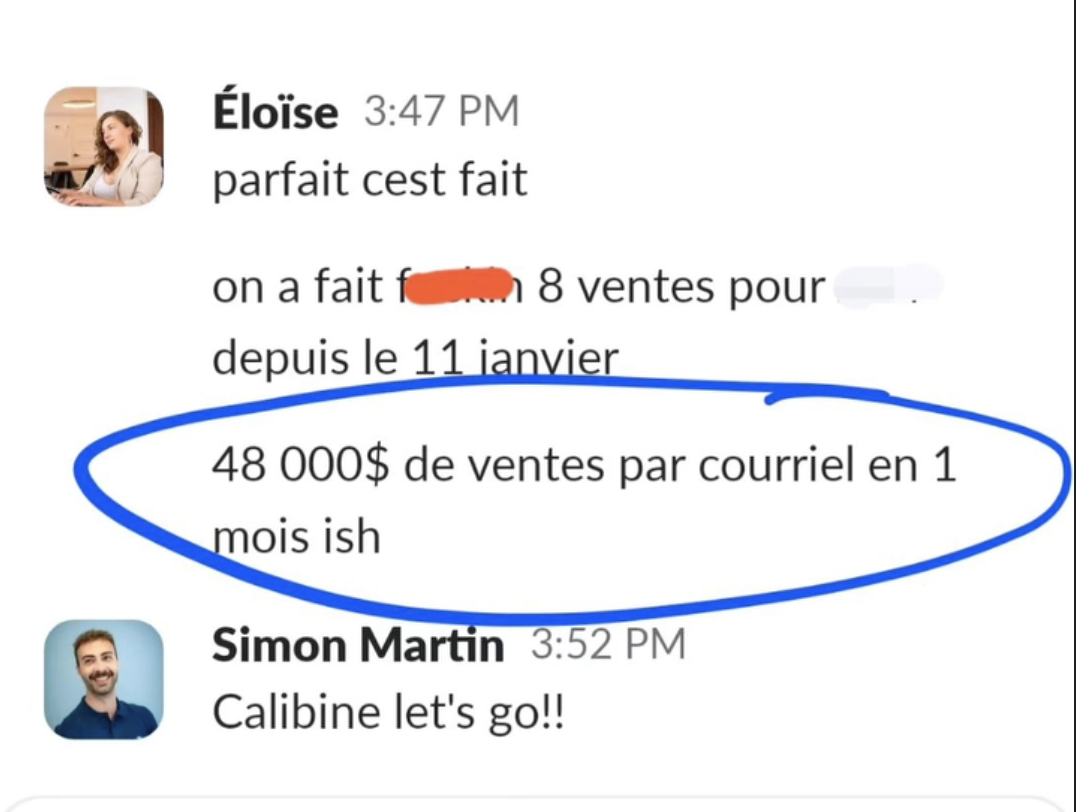 48 000 $ de ventes par courriel en environ un mois