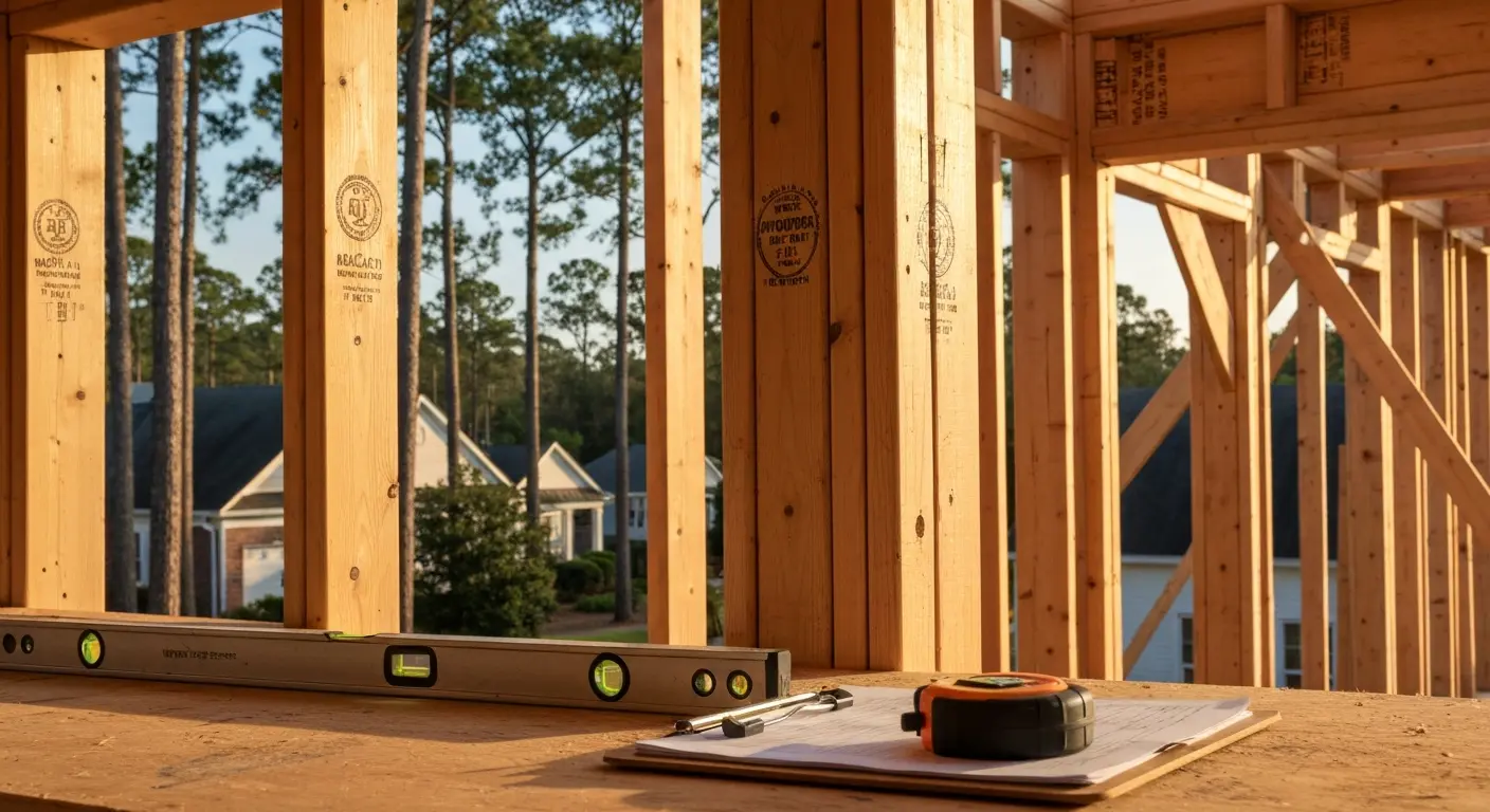 Wood framing during construction