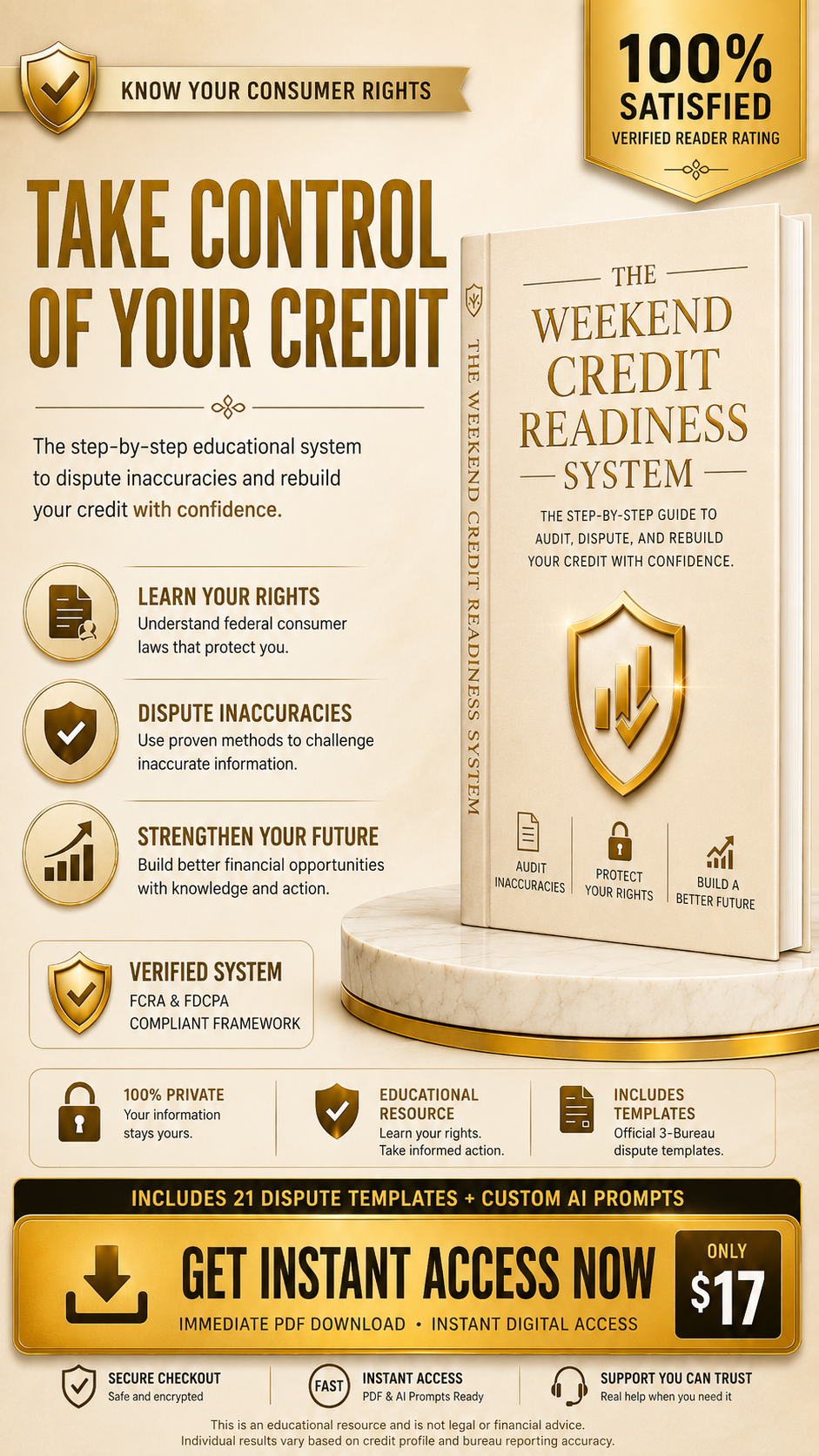 The Weekend Credit Readiness System - 35-page educational blueprint with documentation frameworks and AI prompt library