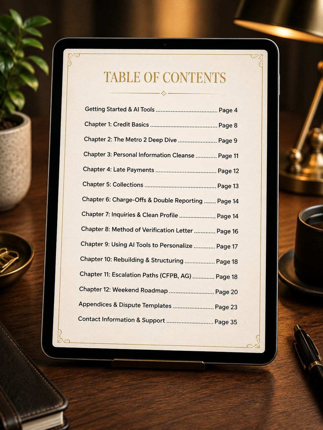 Table of contents preview from the Weekend Credit Readiness System showing all chapters and sections