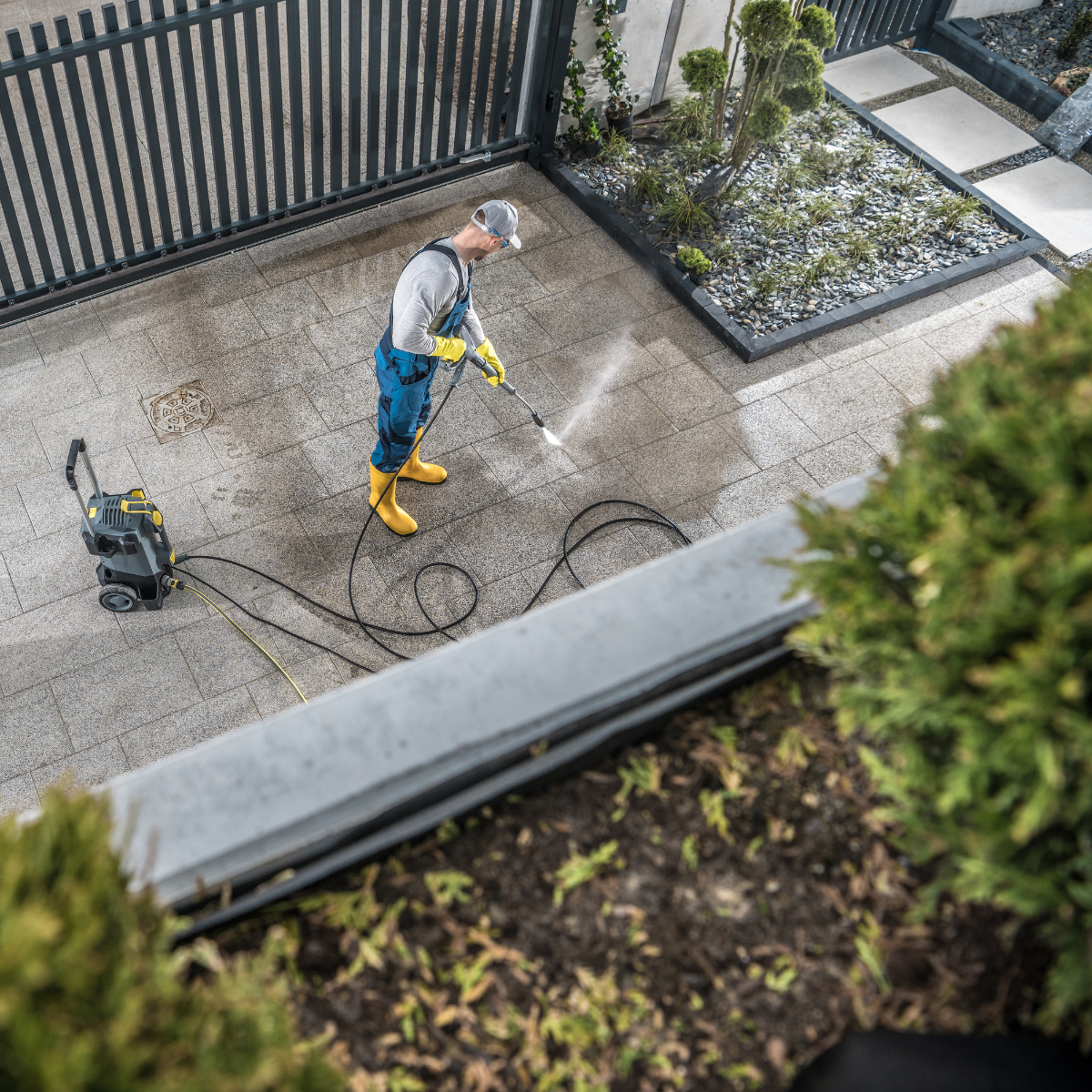 Professional power washing a commercial concrete surface in Phoenix