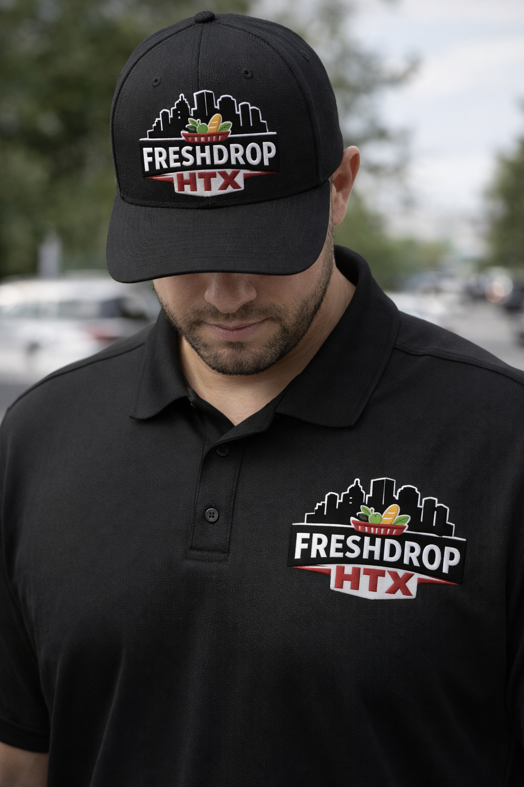 Inside the FreshDrop HTX refrigerated grocery truck showing stocked shelves of bulk groceries