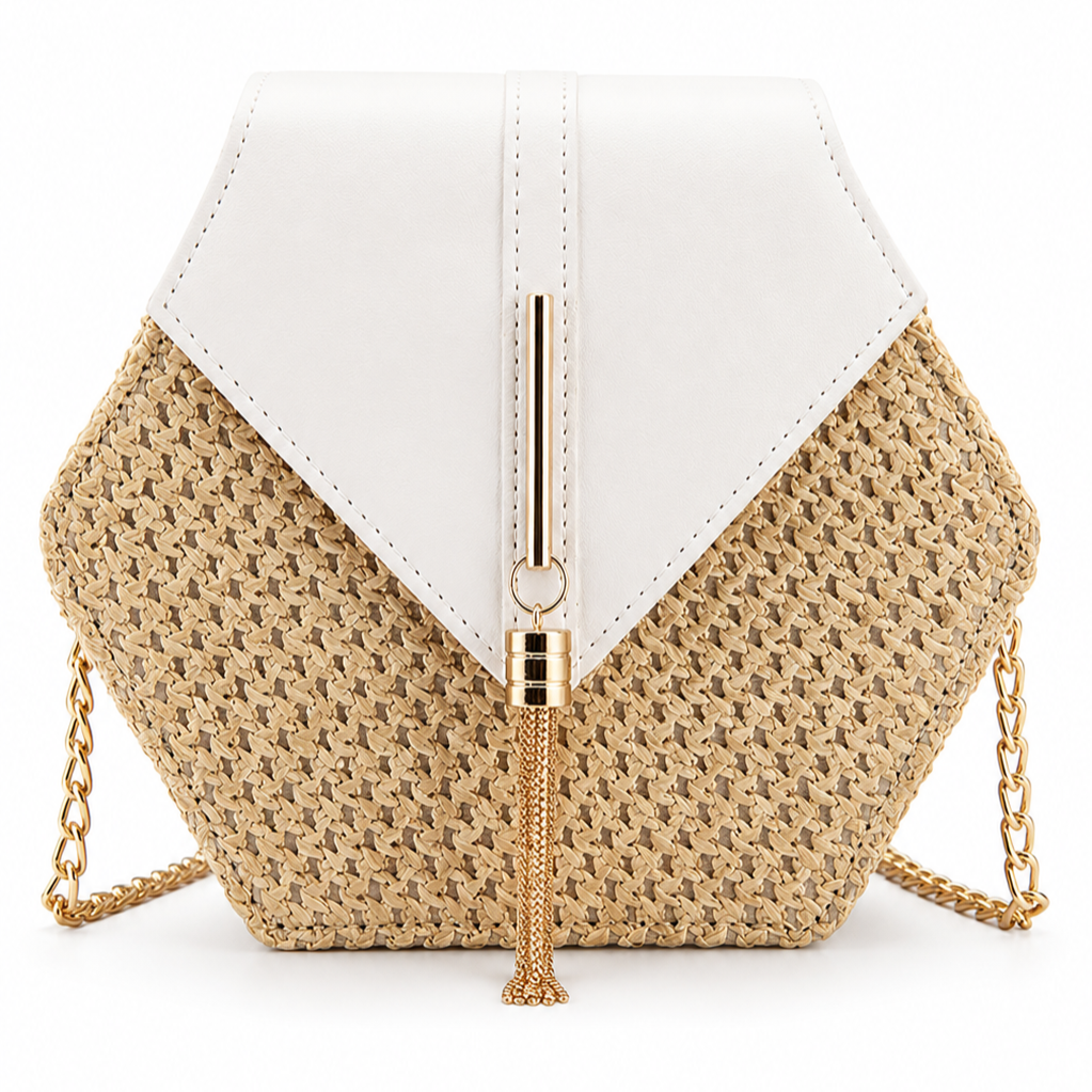 Off-White Crossbody Straw Shoulder Bag