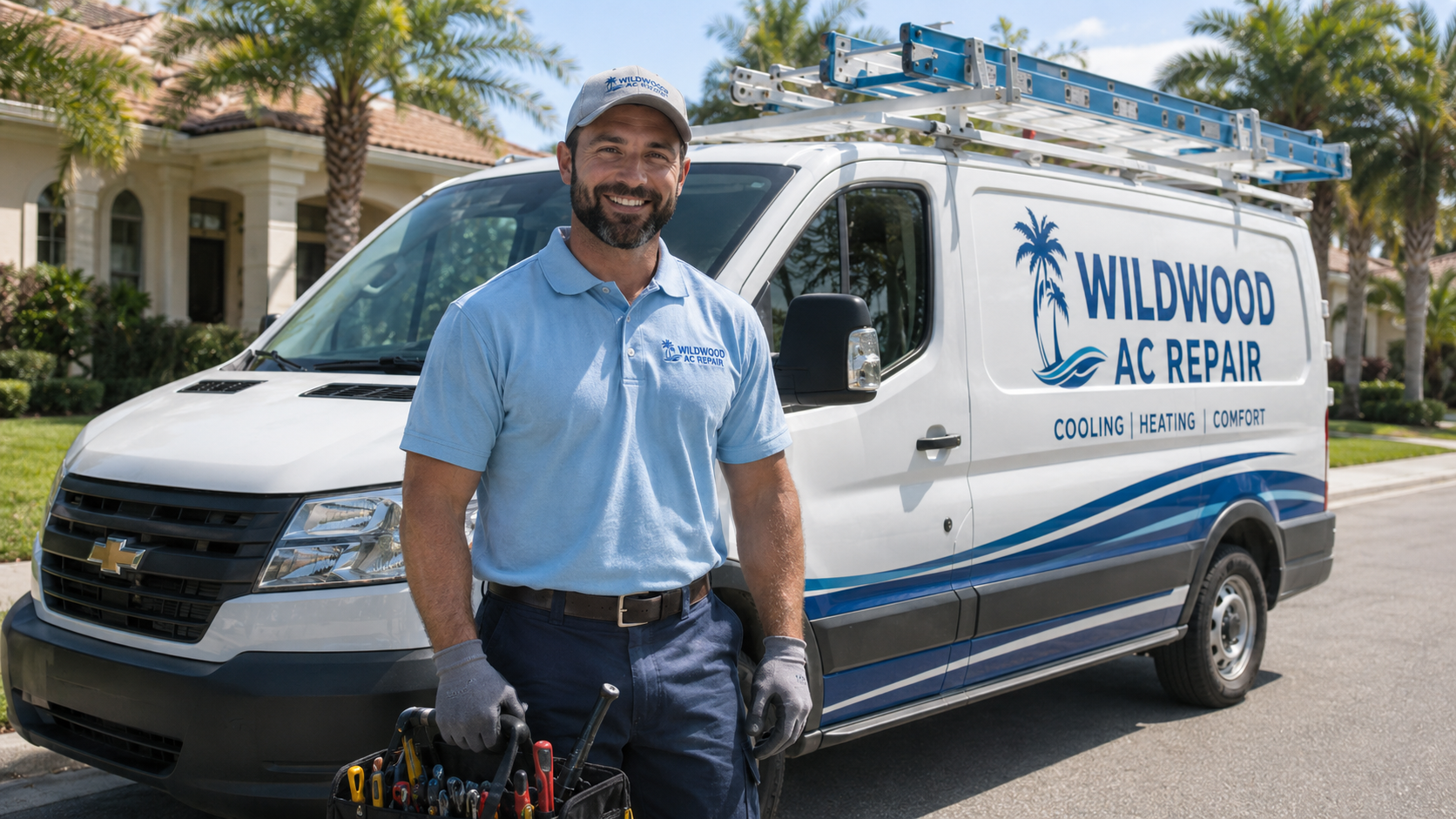 Wildwood AC Repair technician standing in front of a branded service van