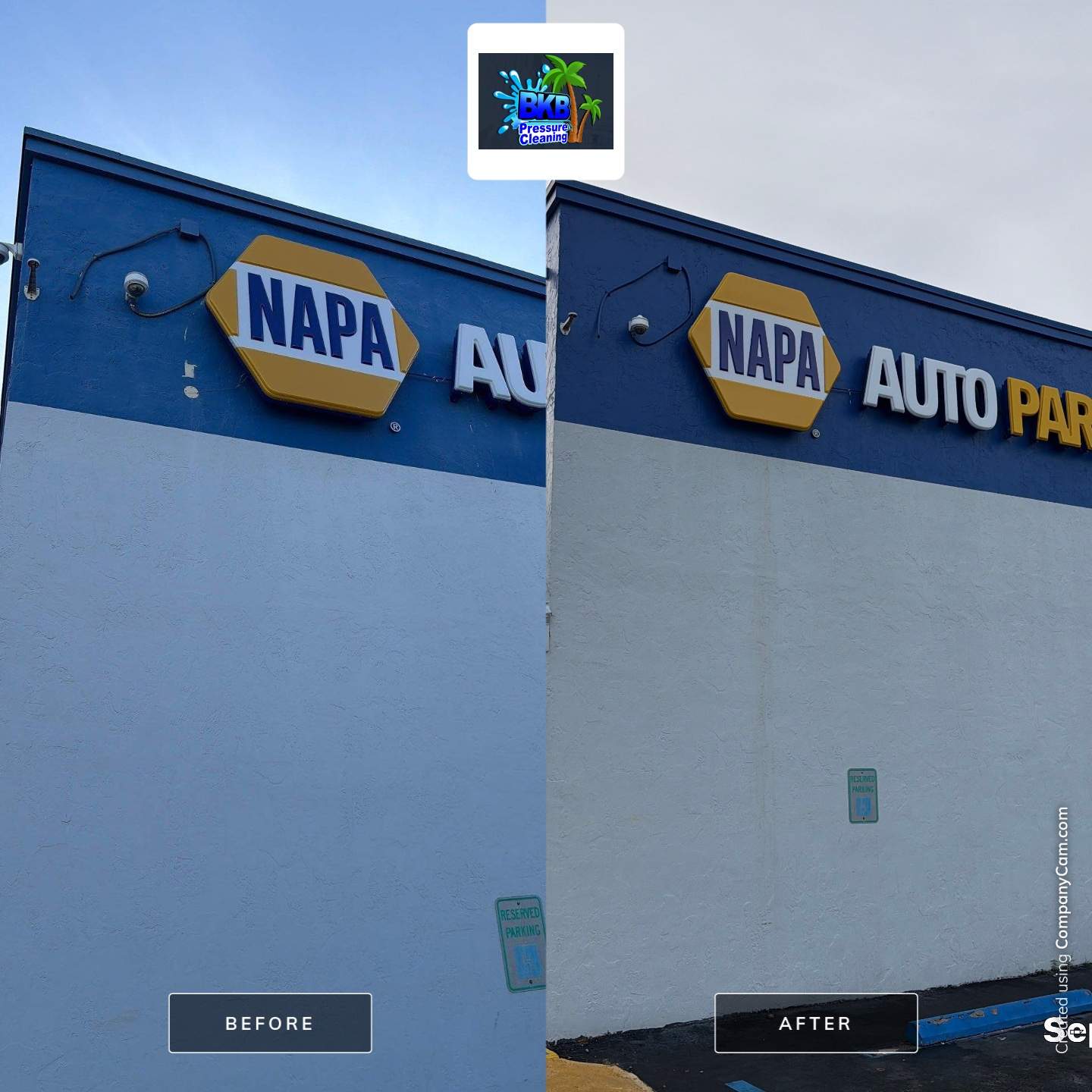 Before and after commercial exterior painting by BKB Pressure Cleaning