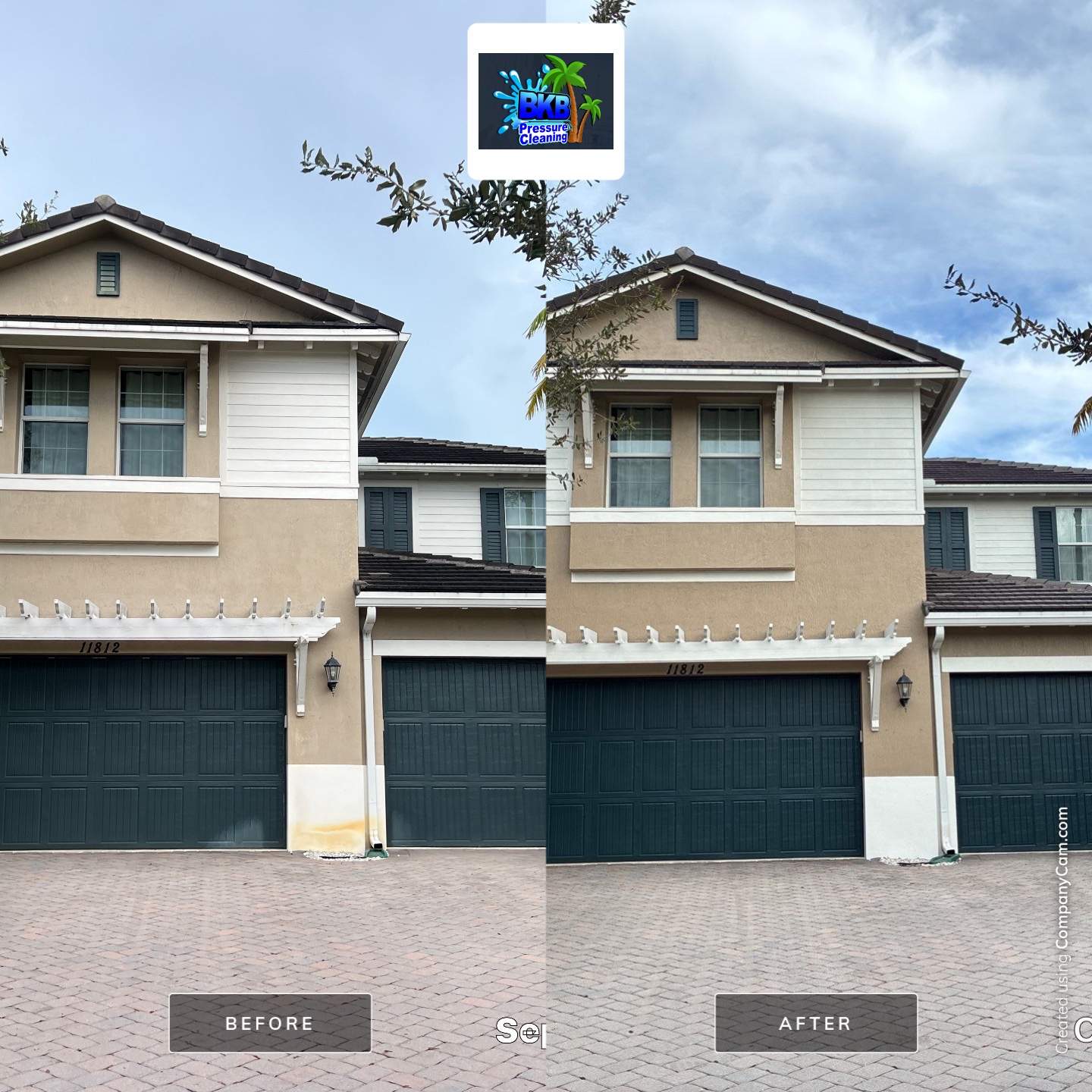 Before and after exterior house painting in Parkland, FL 33076