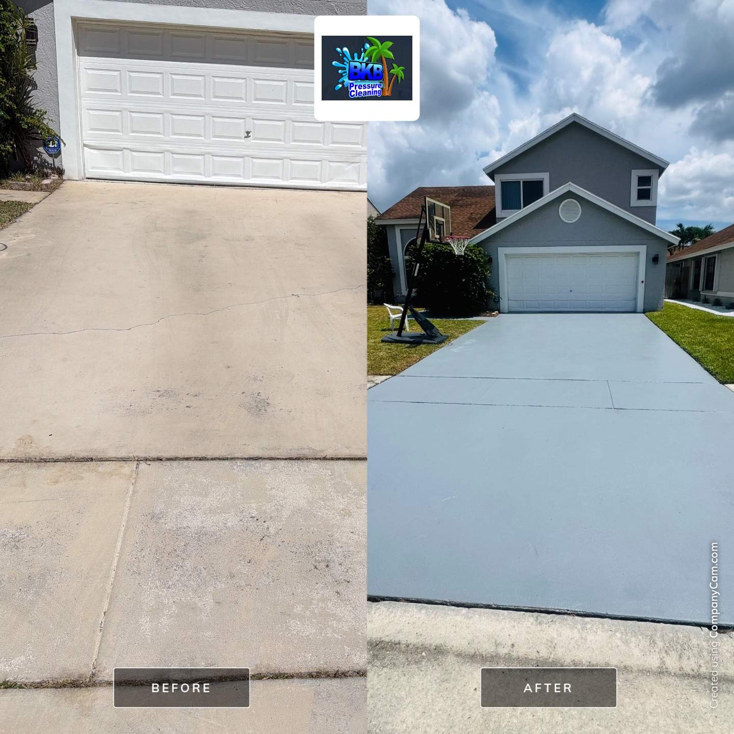 Before and after driveway painting and staining in Boca Raton, FL