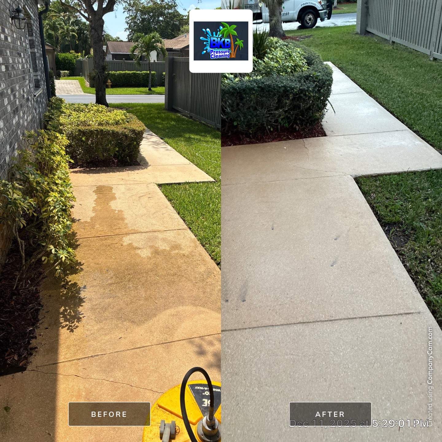Before and after concrete rust stain removal in Parkland, FL