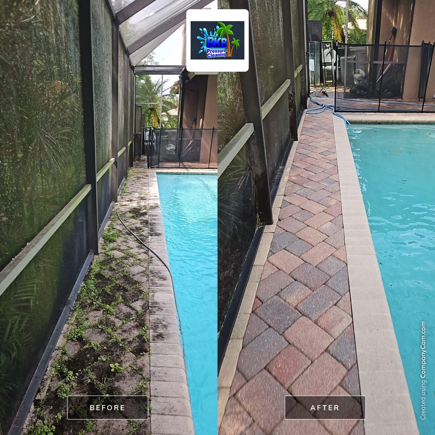 Patio and pool deck cleaning before and after by BKB Pressure Cleaning