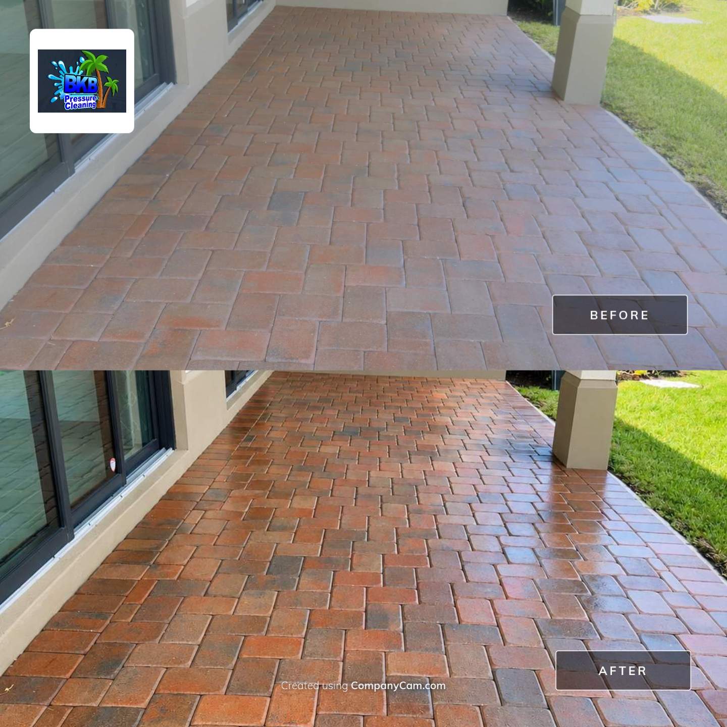 Before and after paver patio sealing in Parkland, FL