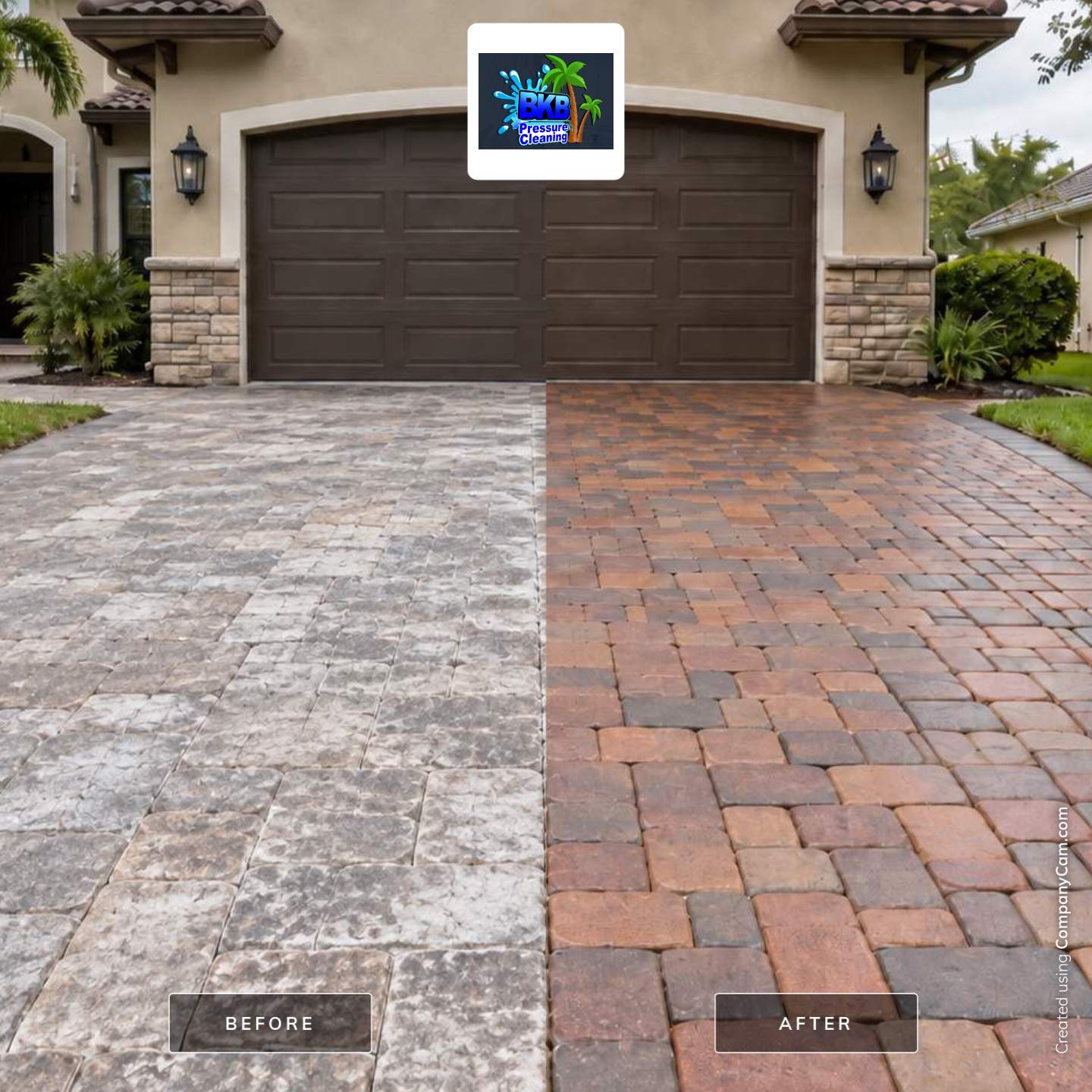 Before and after: failed cloudy paver sealer stripped and resealed in Parkland, FL