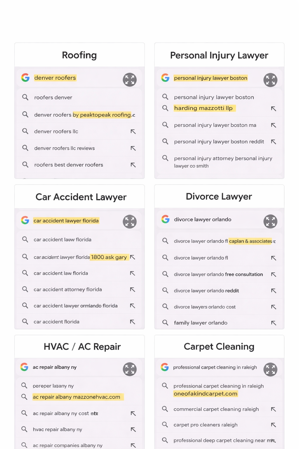 Google Search Suggestions Placement