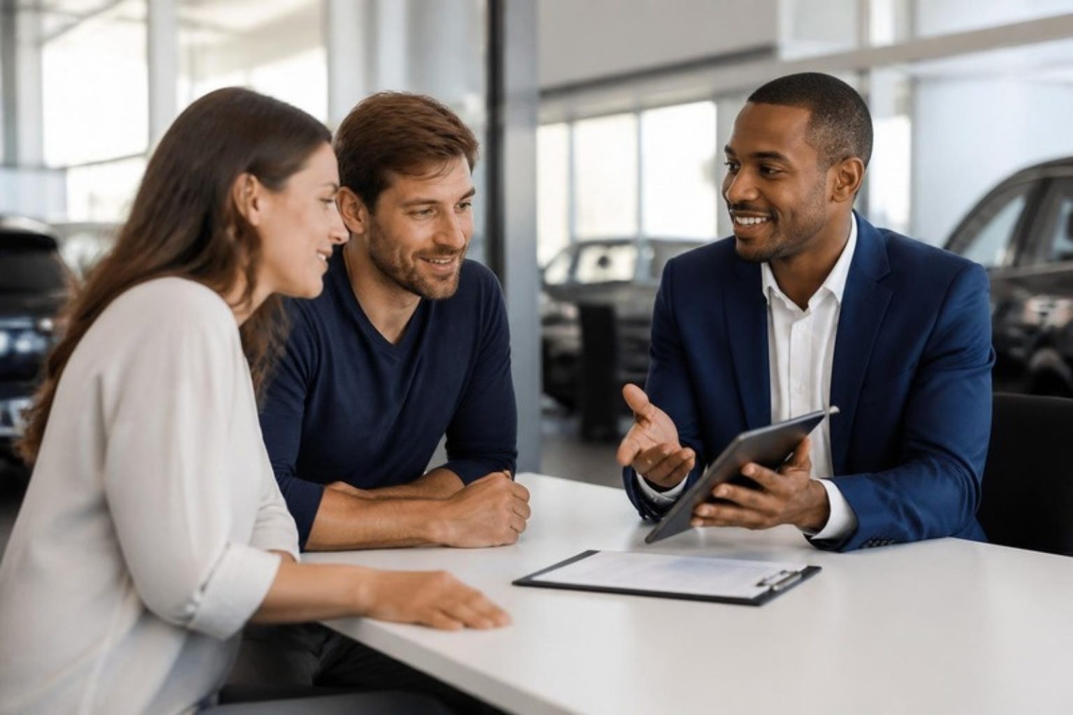 A finance manager explaining an option to a couple