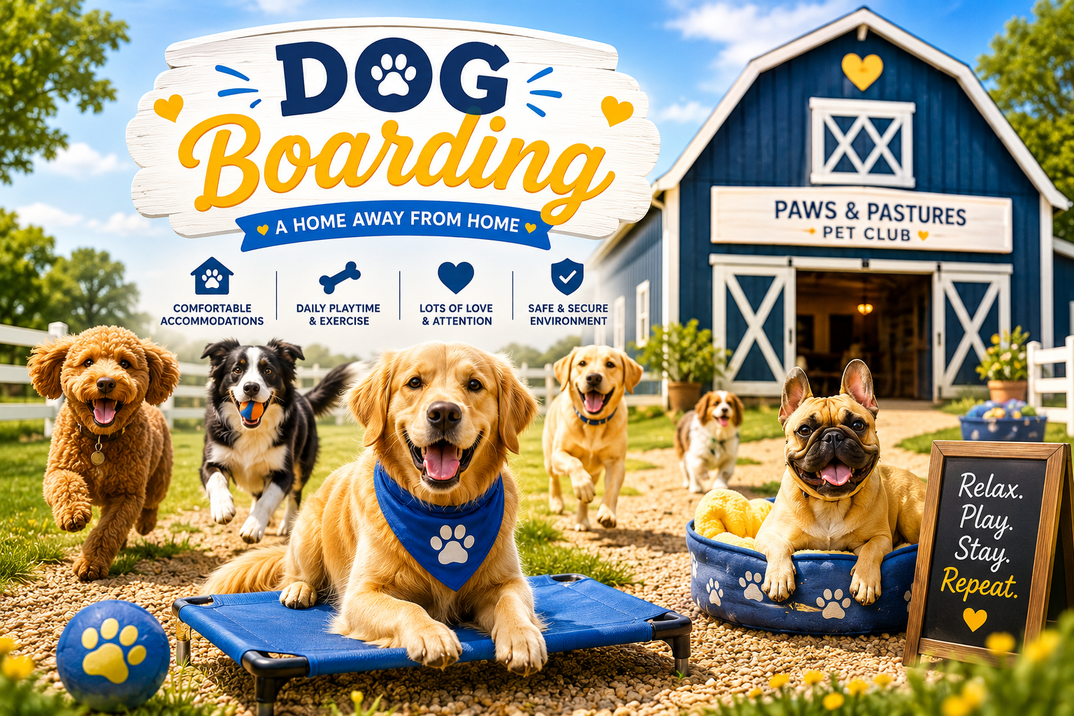 Dogs playing at Paws & Pastures