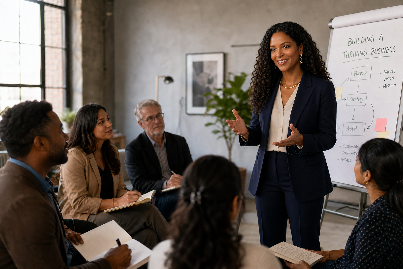 A consultant leading a strategy session with a business team
