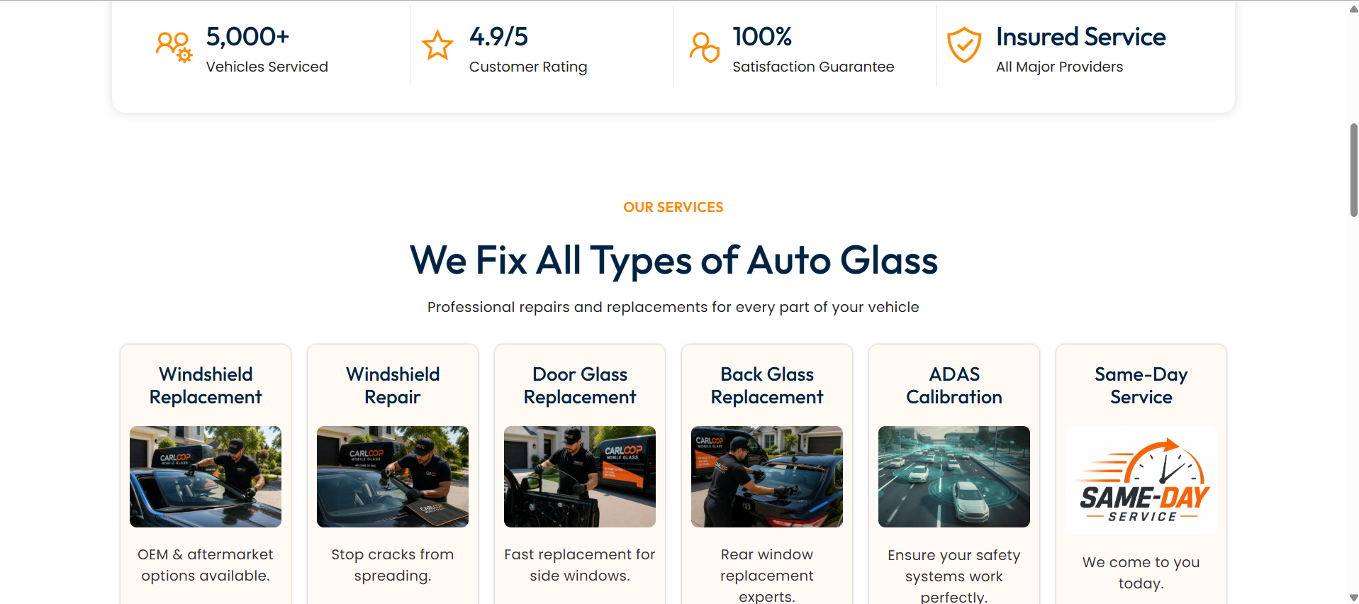 Automotive website services section portfolio screenshot