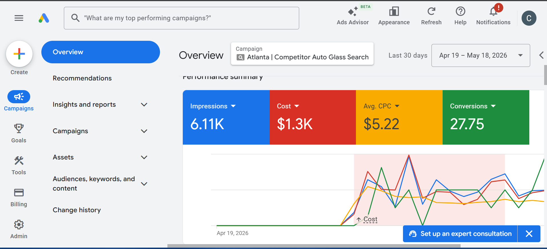 CarLoop competitor auto glass search campaign screenshot