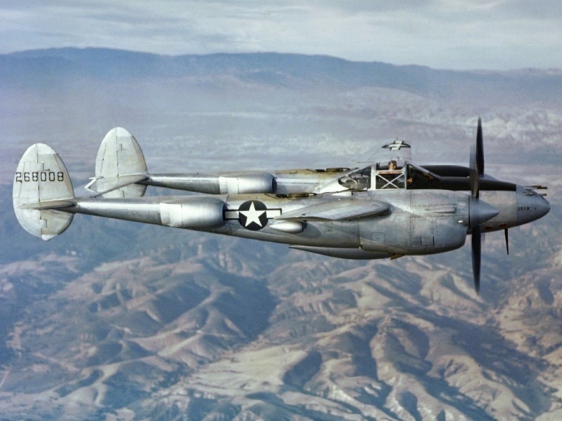 114-inch Ziroli P-38J Lightning twin-boom RC warbird in flight