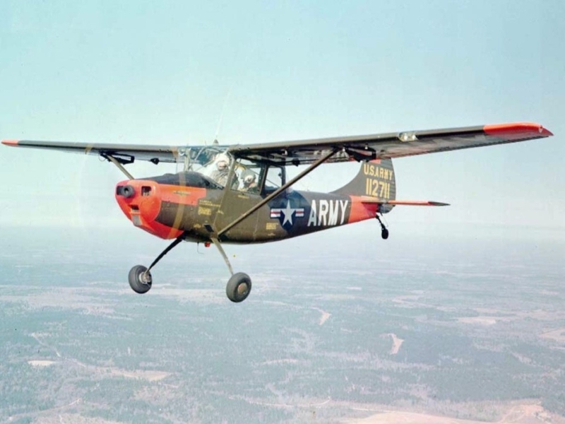 108-inch Vailly Aviation L-19 Bird Dog 1/4 scale giant-scale RC plane in flight