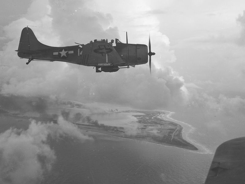 100-inch Ziroli SBD Dauntless giant-scale RC dive bomber in flight