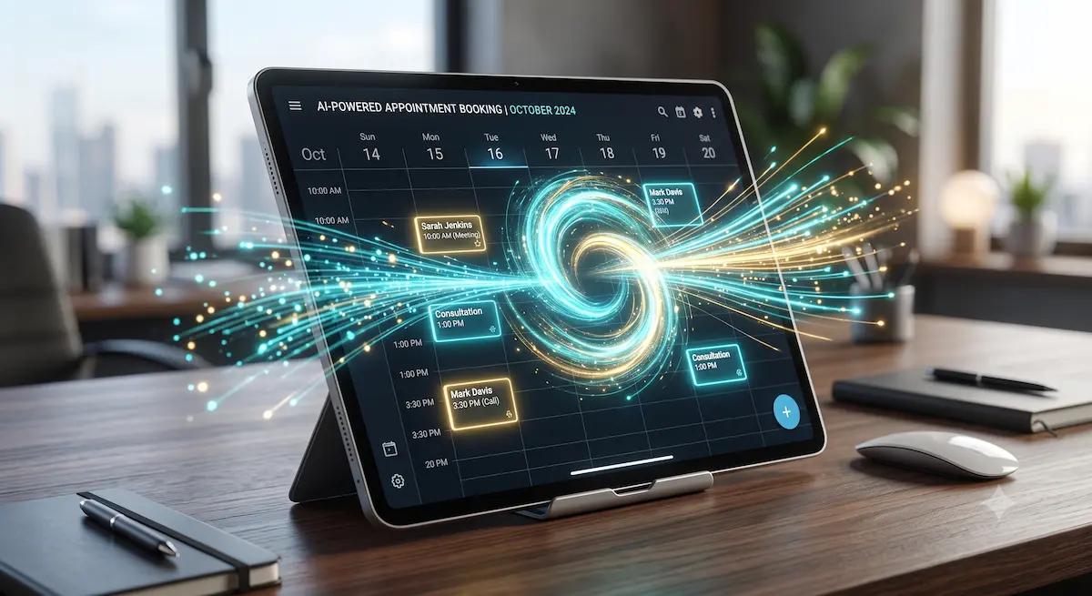 AI-powered appointment booking calendar running on a tablet